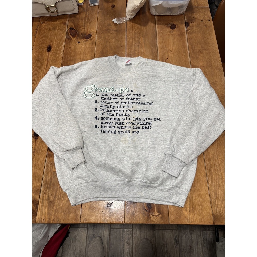 Jerzees Grandpa Definition XL Sweatshirt Made in USA Heather Grey Fishing Humor‎